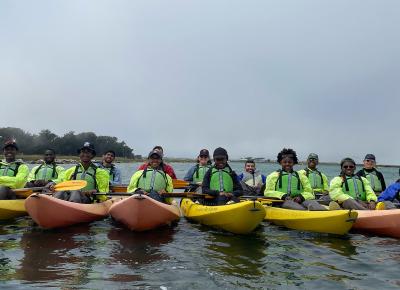Hervey-Jumper lab at a summer kayaking outing.
