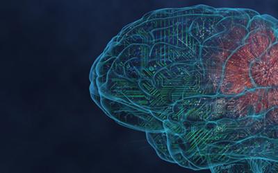 Illustration depicting how tumor cells infiltrate surrounding tissue in the brain.